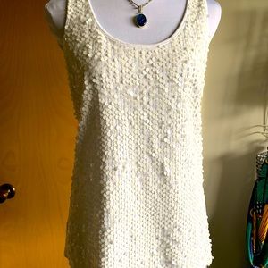 Ann Taylor White Sequin Tank Top